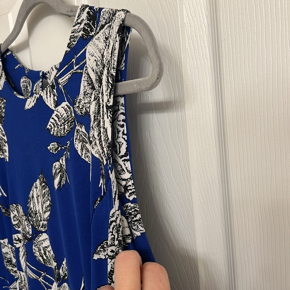 Shelby & Palmer Royal Blue Print Dress Keyhole Back Polyester Spandex Size 12 - Picture 4 of 9